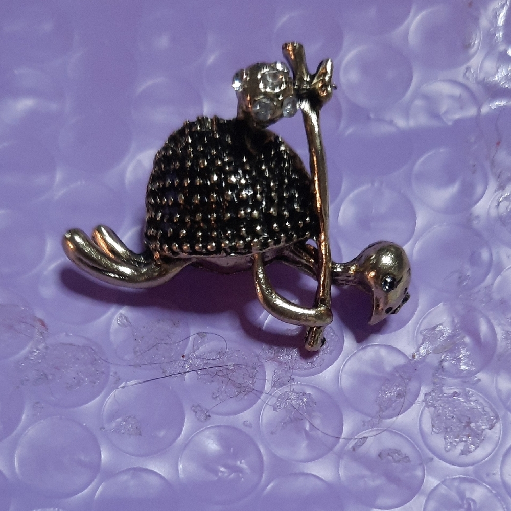 Elegant Gold and Black Turtle Brooch